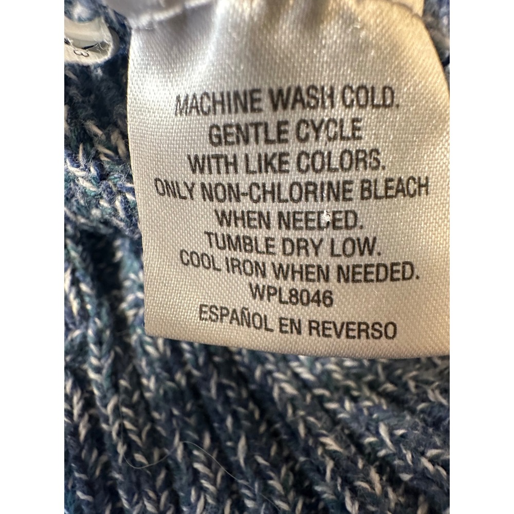 Tasso Elba Mens Blue Marled Cable Knit Mock Neck Button Cotton Sweater Large - Picture 6 of 8